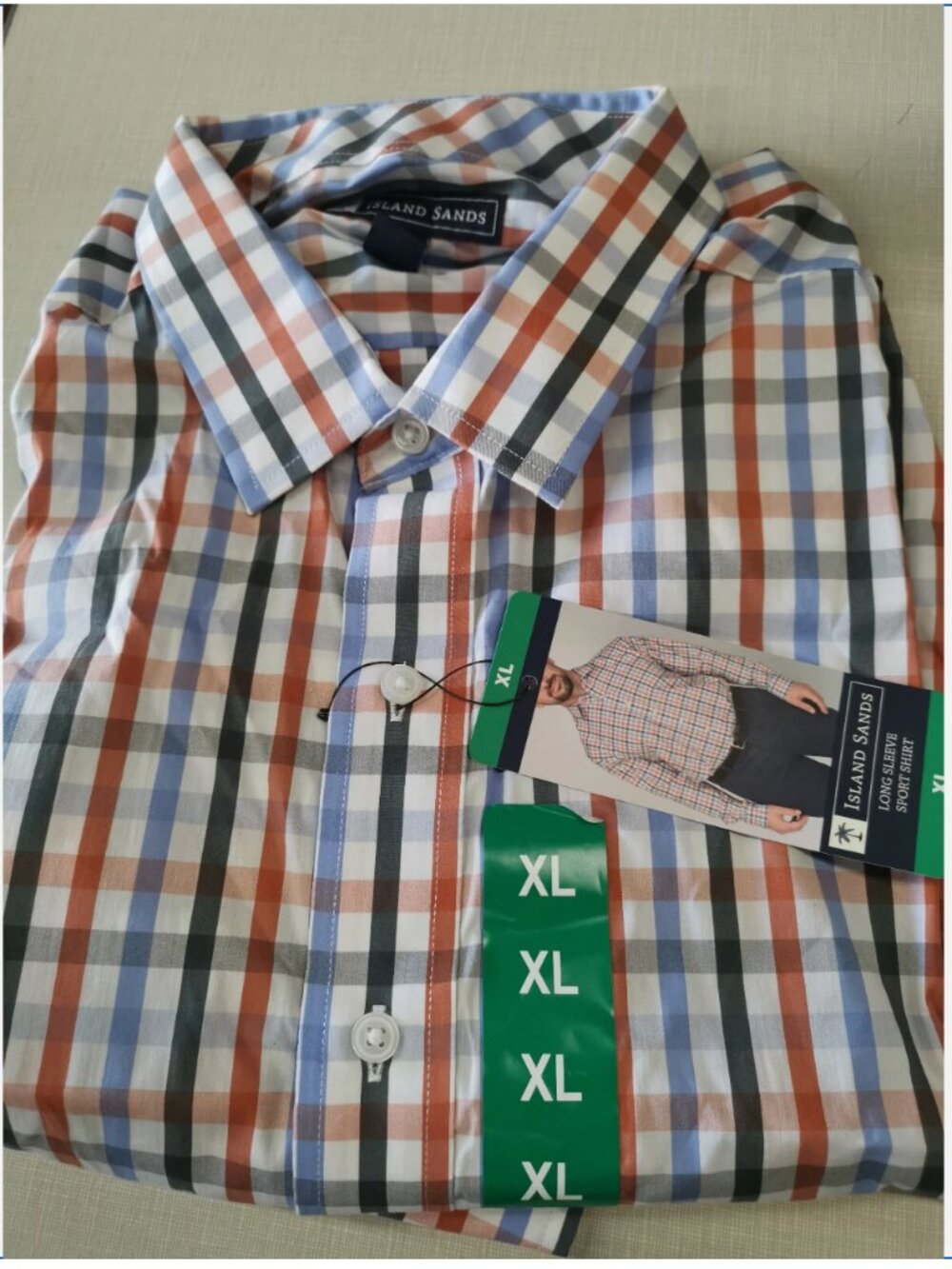 Island Sands Men's Gingham Spread Collar Shirt Orange/Green Check